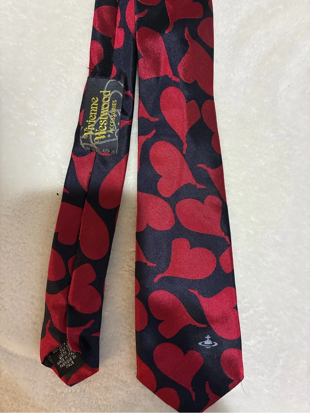 Vivienne Westwood Red and Black Heart Motif Silk Tie
